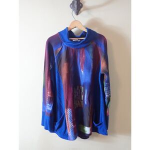 Parsley & Sage Modernist Funky Knit Blouse Shirt Top Blue Large Multicolored